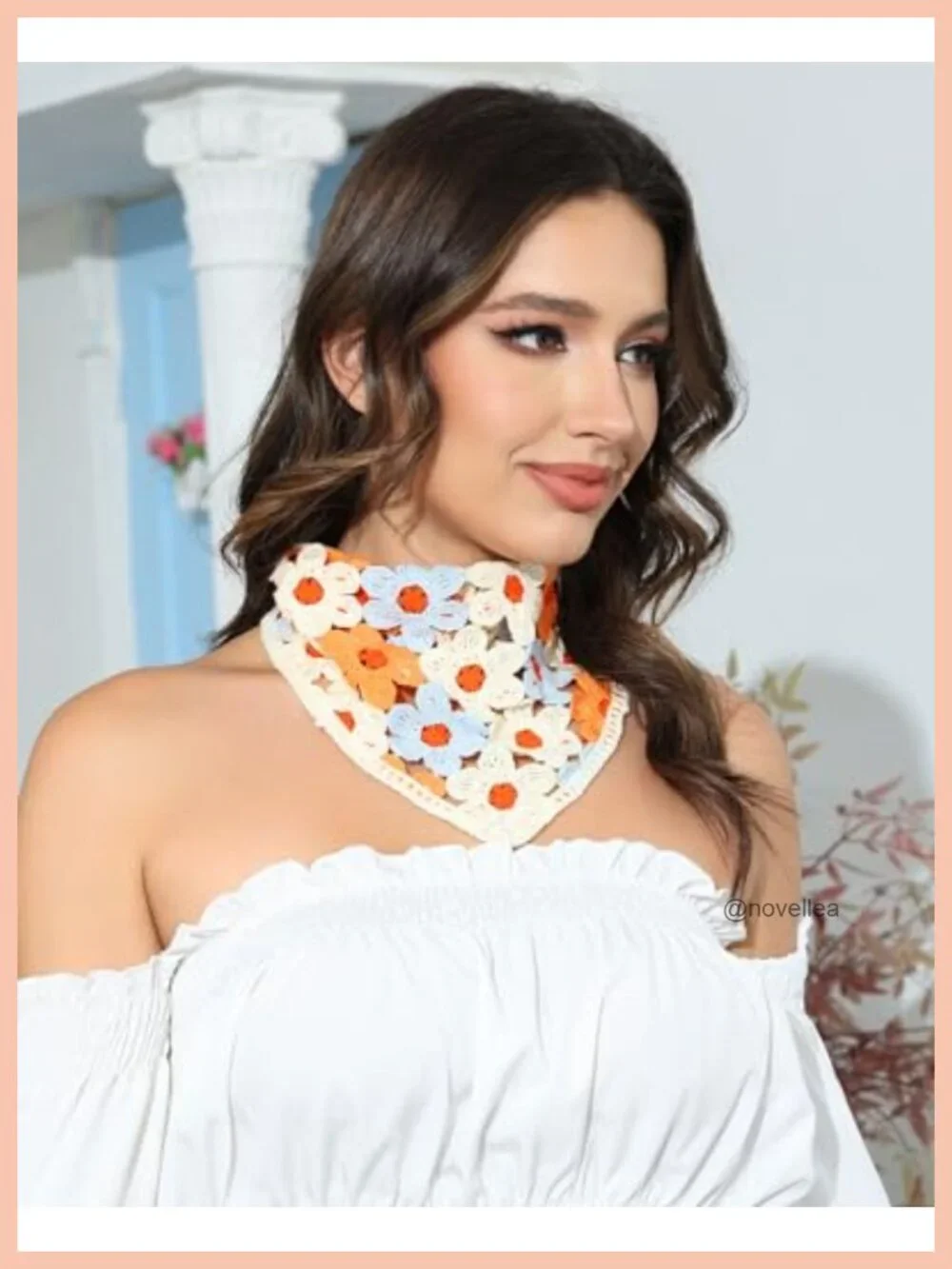 Crochet Head Scarf Bandanas Knit Headband Scarf Tie-Back Floral Headscarf